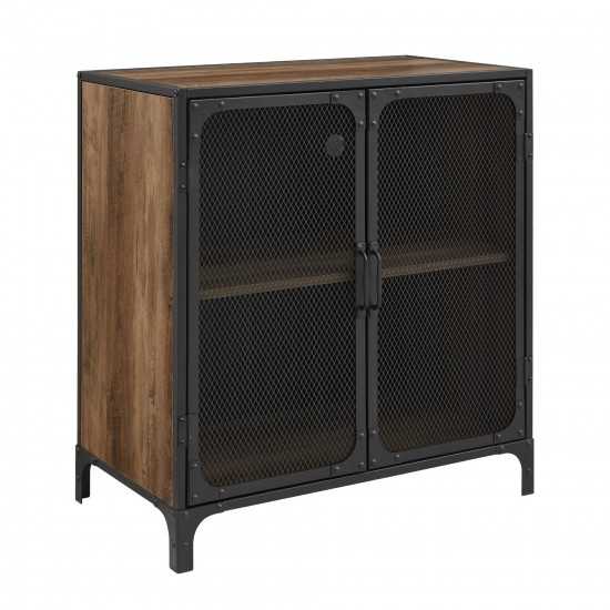 30" Industrial Mesh Metal Door Accent Cabinet - Rustic Oak