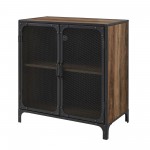 30" Industrial Mesh Metal Door Accent Cabinet - Rustic Oak