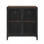 30" Industrial Mesh Metal Door Accent Cabinet - Rustic Oak