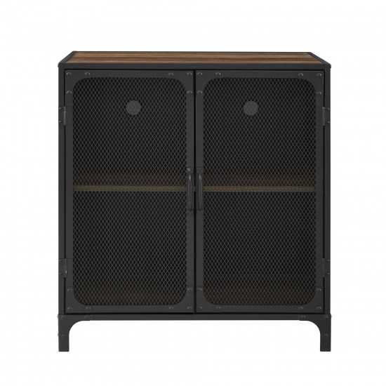 30" Industrial Mesh Metal Door Accent Cabinet - Rustic Oak