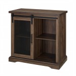 Alba 32" Sliding Mesh Metal Door Accent Cabinet - Dark Walnut