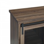 Alba 32" Sliding Mesh Metal Door Accent Cabinet - Dark Walnut