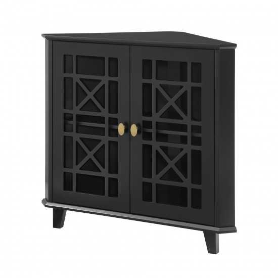 Gwen Fretwork Corner Accent Cabinet - Black