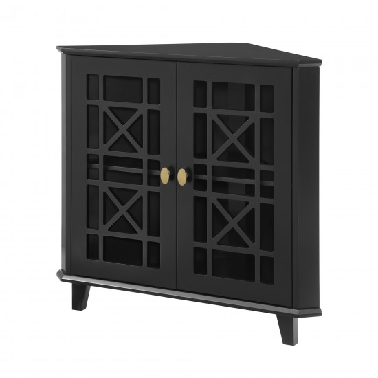 Gwen Fretwork Corner Accent Cabinet - Black