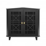 Gwen Fretwork Corner Accent Cabinet - Black