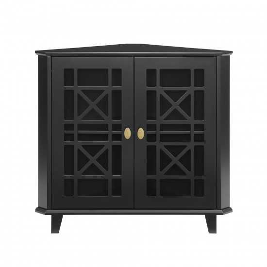 Gwen Fretwork Corner Accent Cabinet - Black