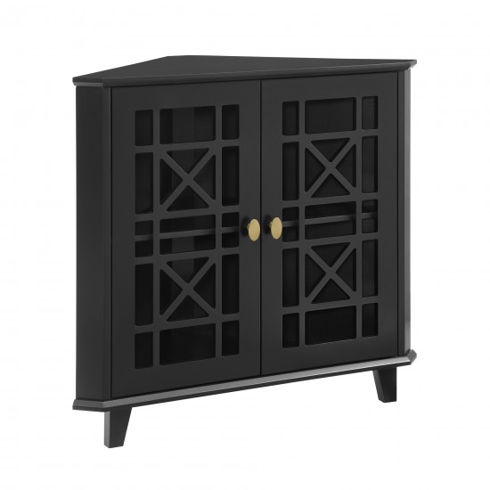 Gwen Fretwork Corner Accent Cabinet - Black