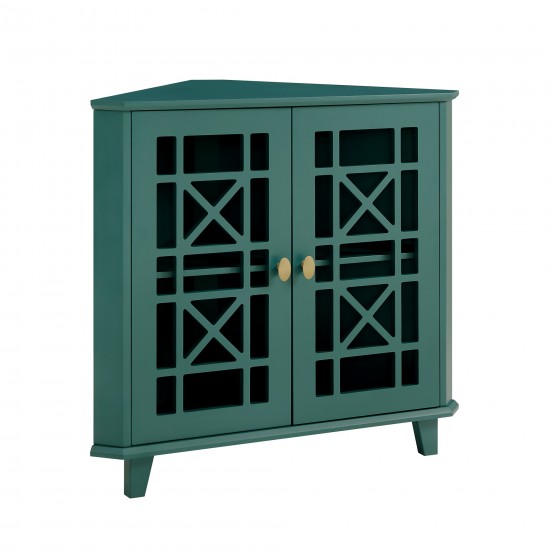 Gwen Fretwork Corner Accent Cabinet - Dark Teal