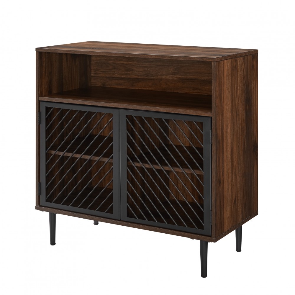 Keegan 32" Modern Slanted Metal Door Accent Cabinet - Dark Walnut