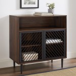 Keegan 32" Modern Slanted Metal Door Accent Cabinet - Dark Walnut