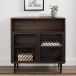 Keegan 32" Modern Slanted Metal Door Accent Cabinet - Dark Walnut