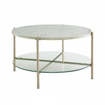 Simone Modern Round Coffee Table - Faux White Marble/Glass/Gold