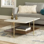 Mid Century Modern Square Coffee Table - Faux White Marble/Dark Walnut/Gold