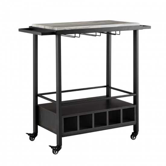 34" Modern Industrial Bar Serving Cart - Graphite/Grey Vein Cut Faux Marble