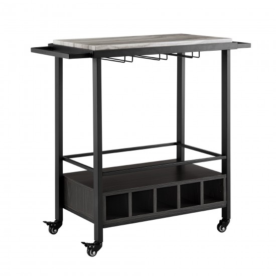 34" Modern Industrial Bar Serving Cart - Graphite/Grey Vein Cut Faux Marble