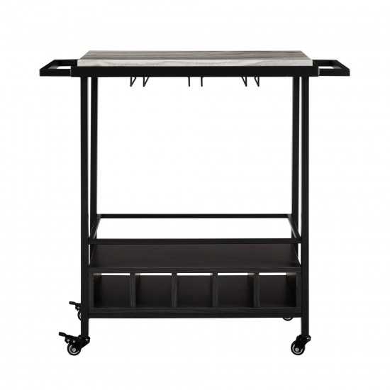 34" Modern Industrial Bar Serving Cart - Graphite/Grey Vein Cut Faux Marble