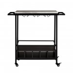 34" Modern Industrial Bar Serving Cart - Graphite/Grey Vein Cut Faux Marble