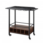 34" Modern Industrial Bar Serving Cart - Faux Black Marble/Dark Walnut