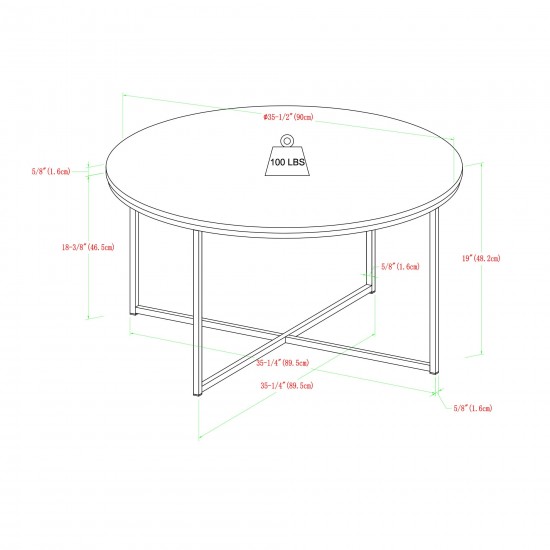 Alissa 36" Coffee Table with X Base - Brown Faux Marble/Black