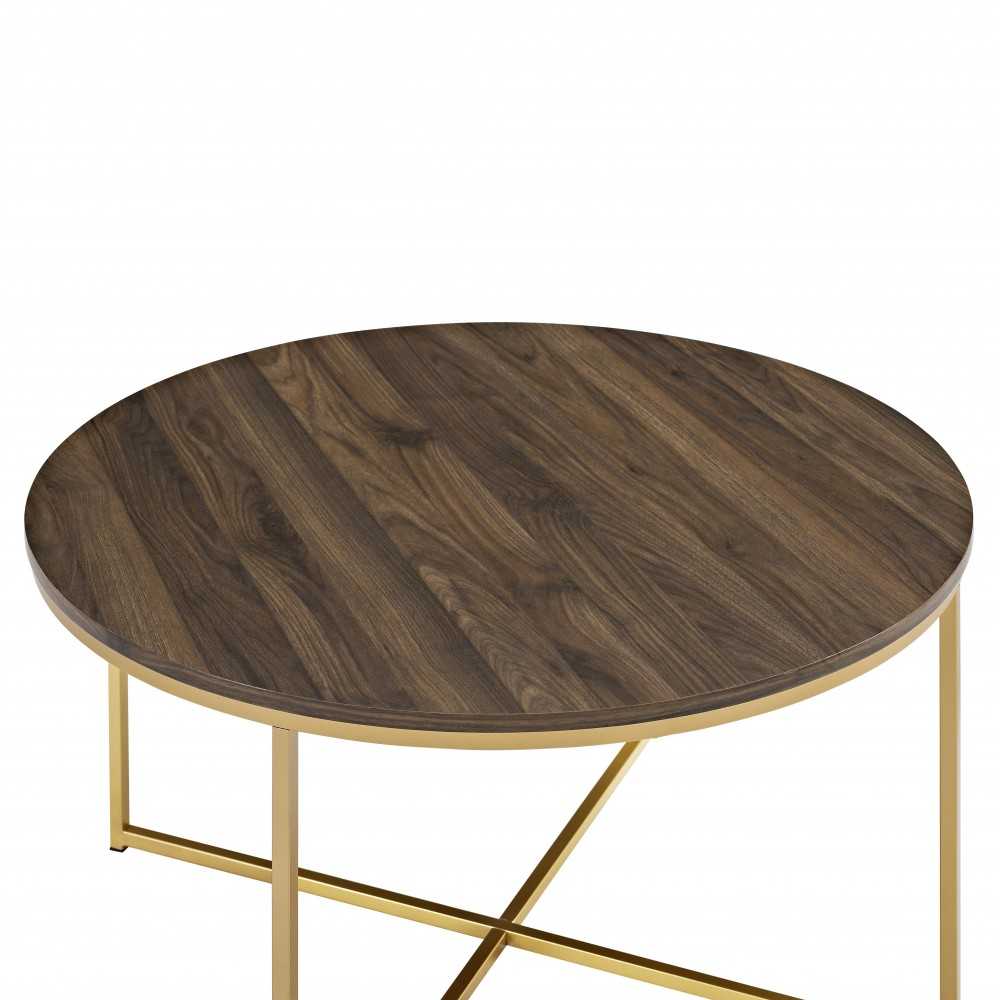 Alissa Mid Century Modern Round Coffee Table Dark Walnut/Gold