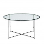 Alissa Mid Century Modern Round Coffee Table - Glass/Chrome