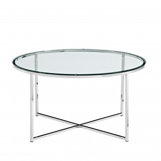 Alissa Mid Century Modern Round Coffee Table - Glass/Chrome