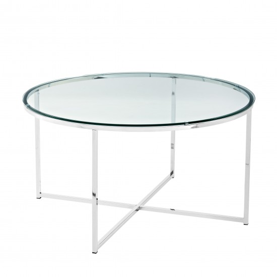 Alissa Mid Century Modern Round Coffee Table - Glass/Chrome