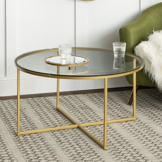 Alissa Mid Century Modern Round Coffee Table - Glass/Gold