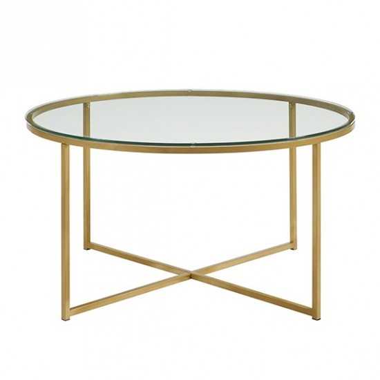 Alissa Mid Century Modern Round Coffee Table - Glass/Gold