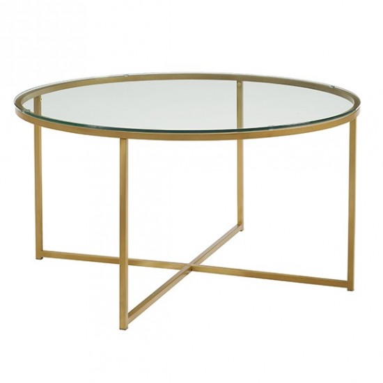 Alissa Mid Century Modern Round Coffee Table - Glass/Gold