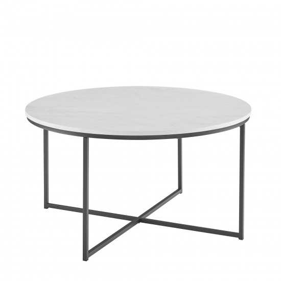 Alissa 16" Coffee Table with X-Base - Faux White Marble/Black