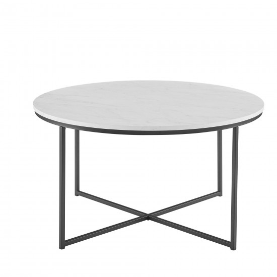 Alissa 16" Coffee Table with X-Base - Faux White Marble/Black