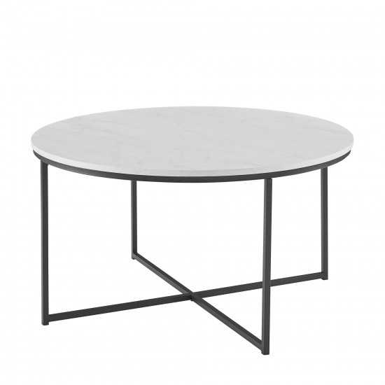 Alissa 16" Coffee Table with X-Base - Faux White Marble/Black