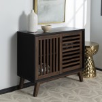 36" Modern 2 Sliding Slat Door Accent Cabinet - Black/Dark Walnut