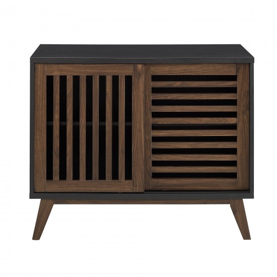 36" Modern 2 Sliding Slat Door Accent Cabinet - Black/Dark Walnut