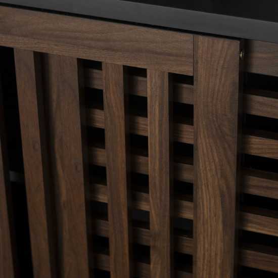 36" Modern 2 Sliding Slat Door Accent Cabinet - Black/Dark Walnut