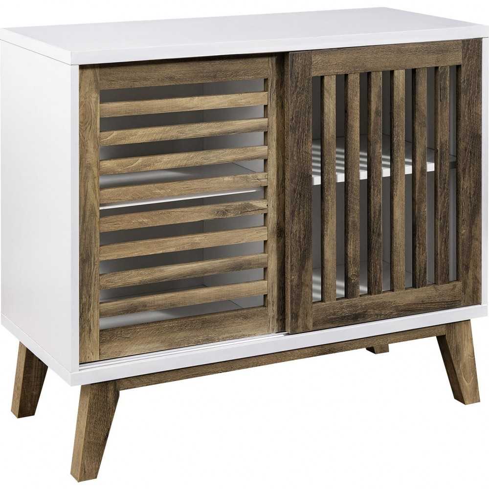 36" Modern 2 Sliding Slat Door Accent Cabinet - White/Rustic Oak 36" Modern 2 Sliding Slat Door Accent Cabinet - White/Rustic Oak
