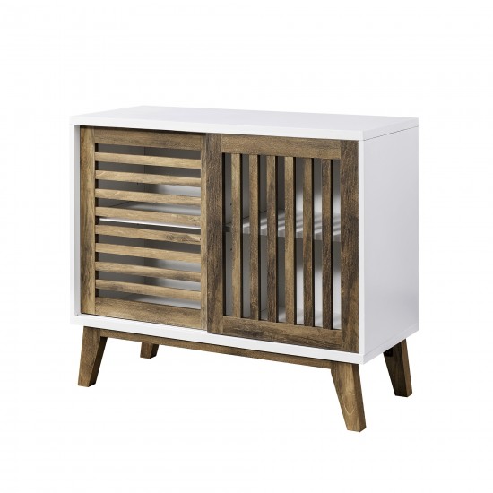 36" Modern 2 Sliding Slat Door Accent Cabinet - White/Rustic Oak