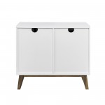 36" Modern 2 Sliding Slat Door Accent Cabinet - White/Rustic Oak