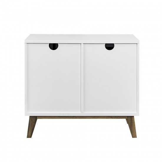 36" Modern 2 Sliding Slat Door Accent Cabinet - White/Rustic Oak