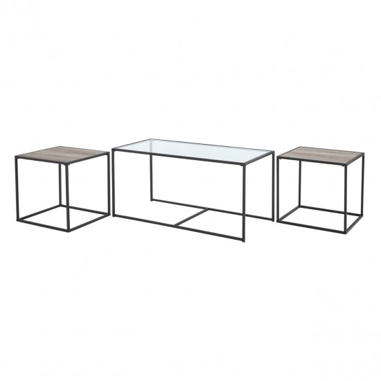 3-Piece Industrial Nesting Table Set - Glass/Grey Wash