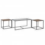 3-Piece Industrial Nesting Table Set - Glass/Rustic Oak