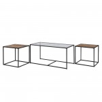 3-Piece Industrial Nesting Table Set - Glass/Rustic Oak