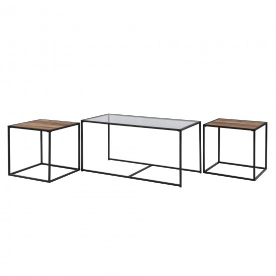 3-Piece Industrial Nesting Table Set - Glass/Rustic Oak