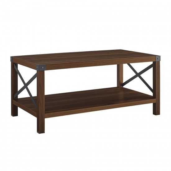 Metal X Rustic Wood Coffee Table - Dark Walnut