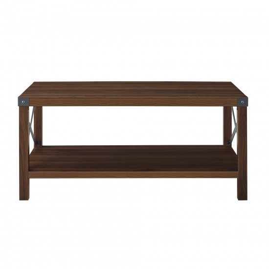 Metal X Rustic Wood Coffee Table - Dark Walnut