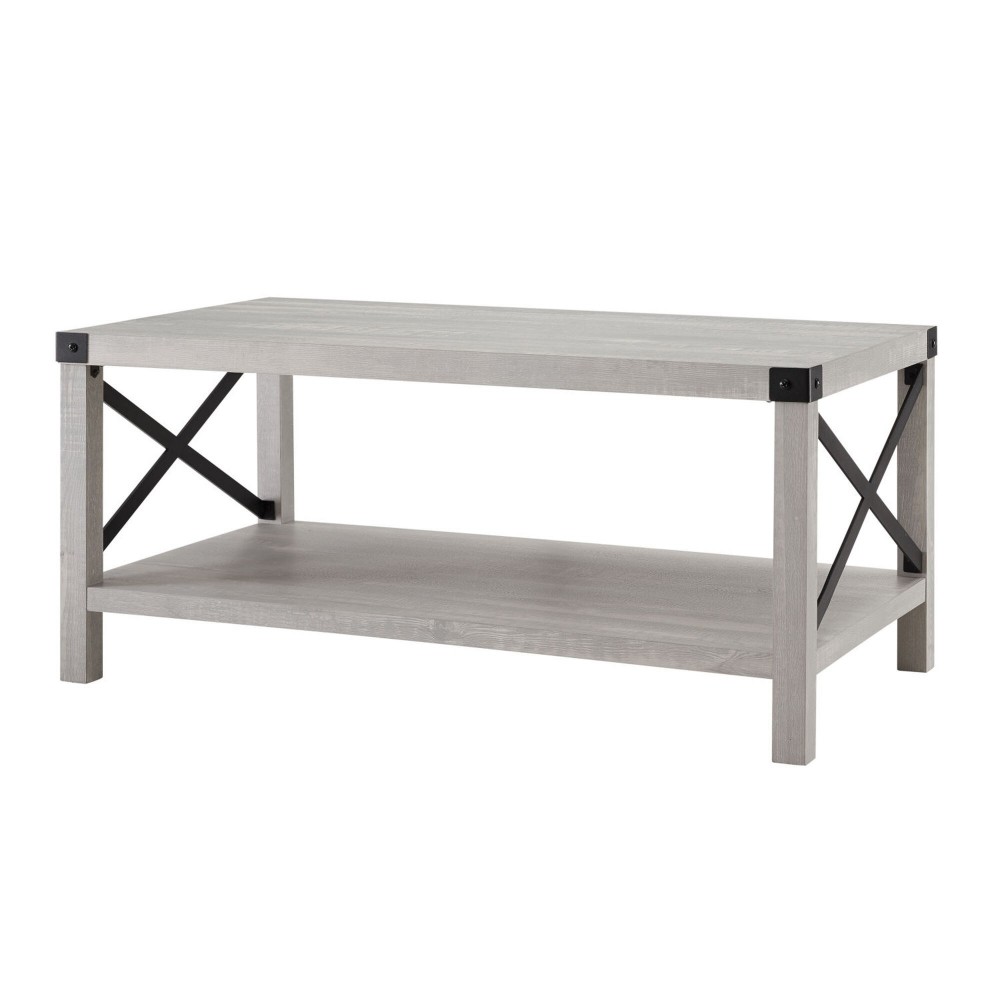 Metal X Rustic Wood Coffee Table - Grey Wash/Black