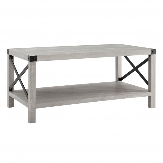 Metal X Rustic Wood Coffee Table - Stone Grey