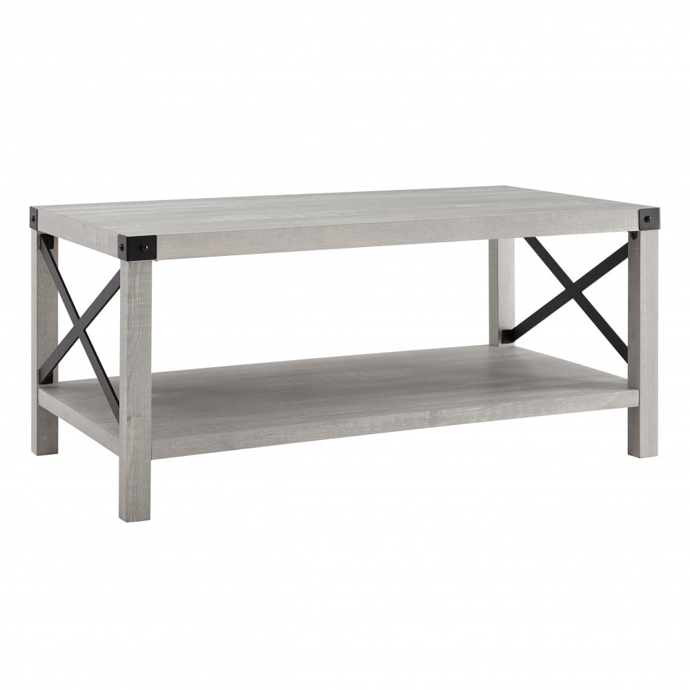 Metal X Rustic Wood Coffee Table - Stone Grey Metal X Rustic Wood Coffee Table - Stone Grey