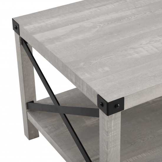 Metal X Rustic Wood Coffee Table - Stone Grey